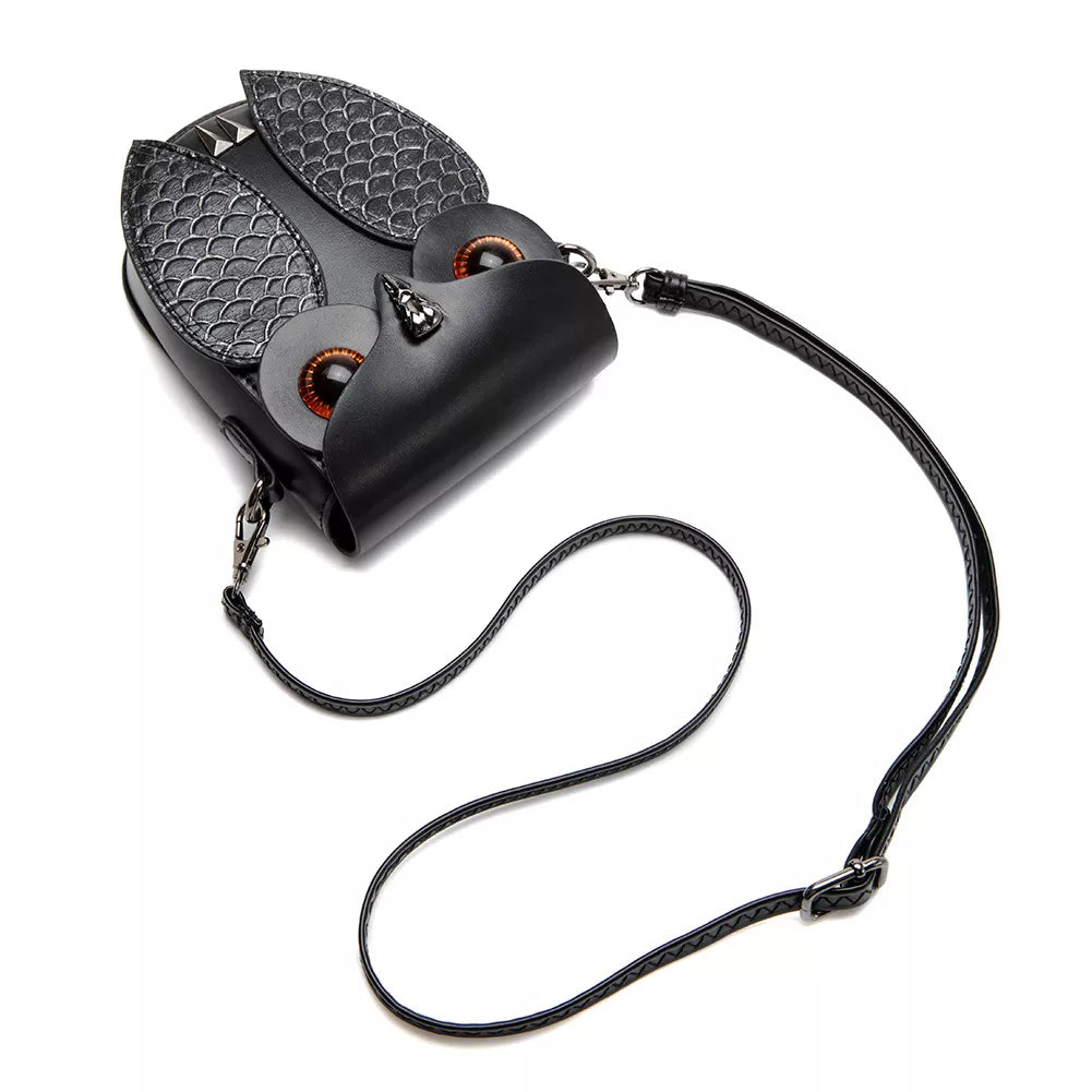 Owl Crossbody Bag - Black Leather Mini Design - Fashions Envy