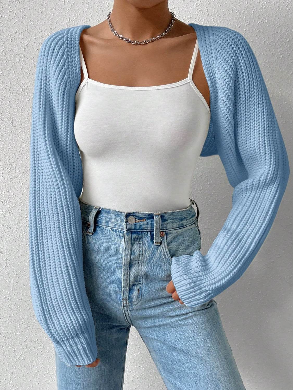 Honey Open Front Long Sleeve Cropped Cardigan - Fashions Envy