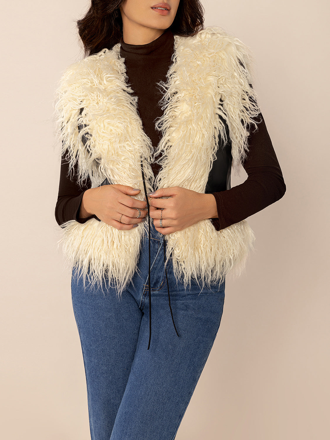 Black Tied Fringe Contrast Vest