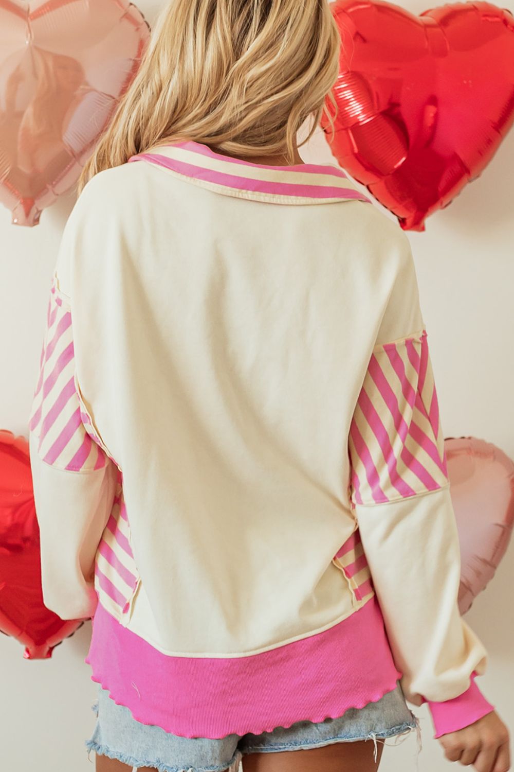 Valentineās Day Sequin Heart Pattern Long Sleeve Sweatshirt