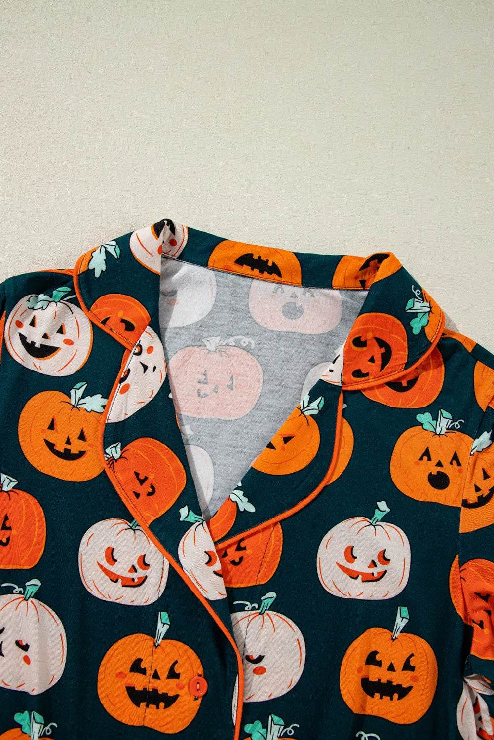 Pumpkin Printed Short Sleeve Top and Pants Lounge Set - Fashions Envy