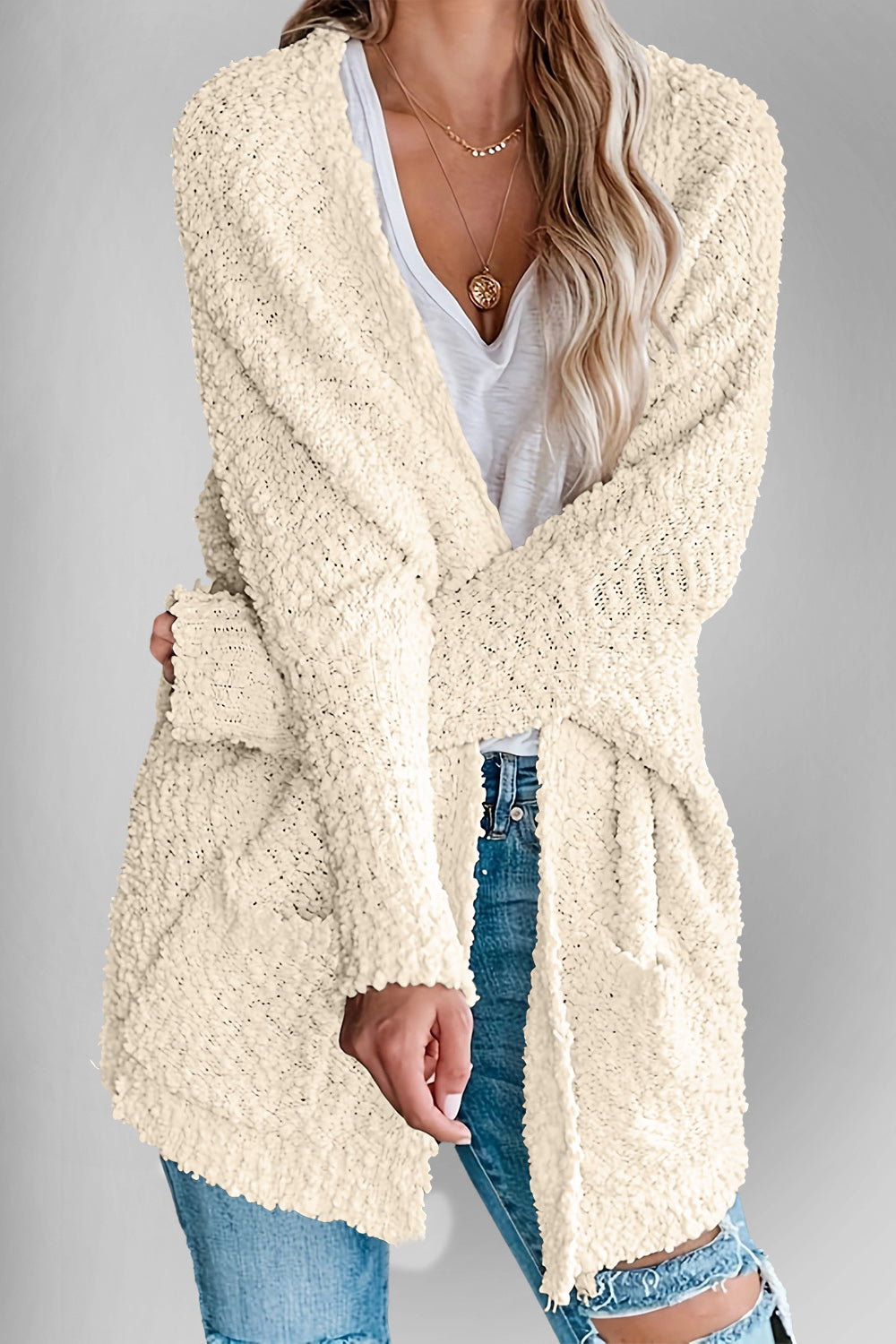 Double Take Pocketed Open Front Long Sleeve Cardigan - Fashions Envy
