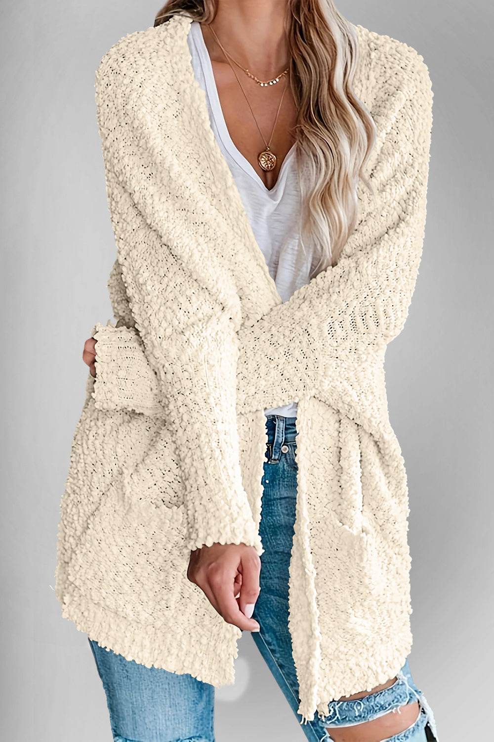 Double Take Pocketed Open Front Long Sleeve Cardigan - Fashions Envy
