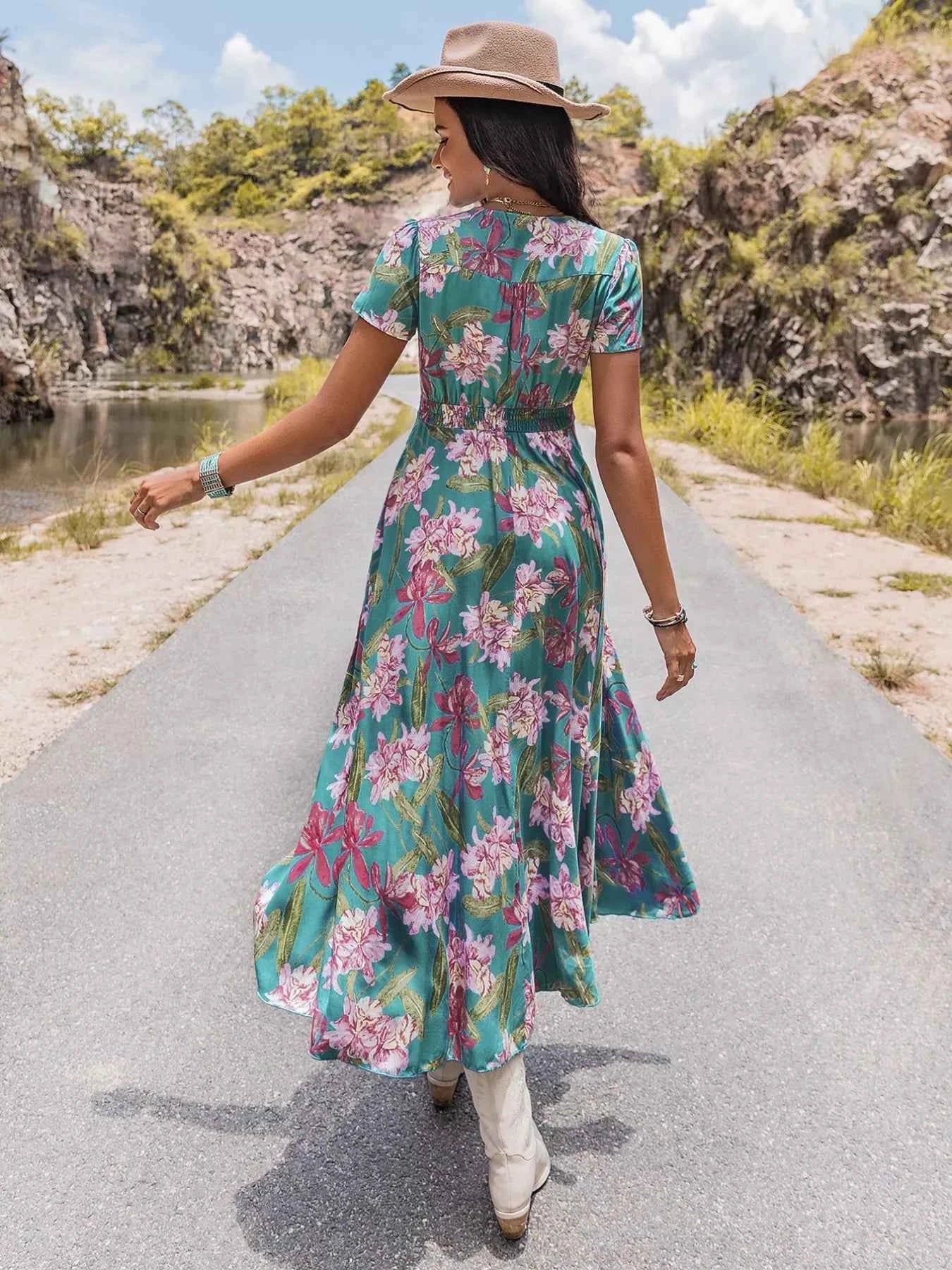 Floral Print Short Sleeve Dress