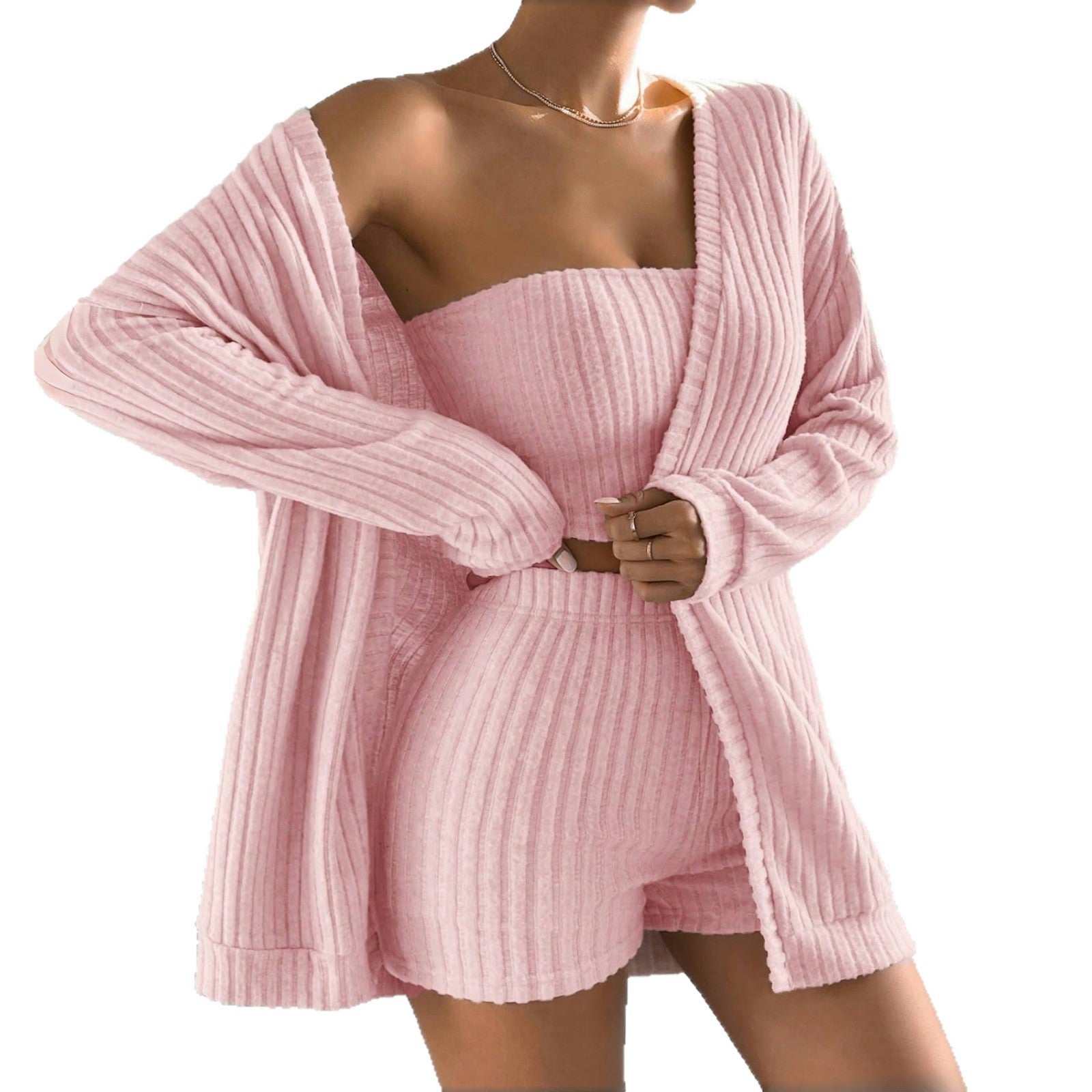 Slumber Party Trio - Brushed Pajama Coat & Shorts