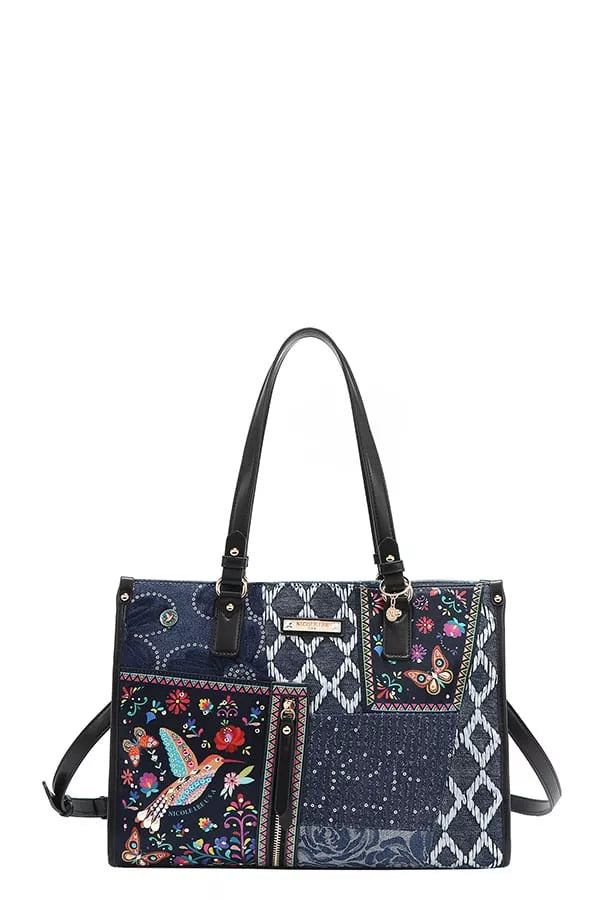 Trendsi Denim Tote Bag with Colorful Embroidery and Stylish Design for Everyday Use