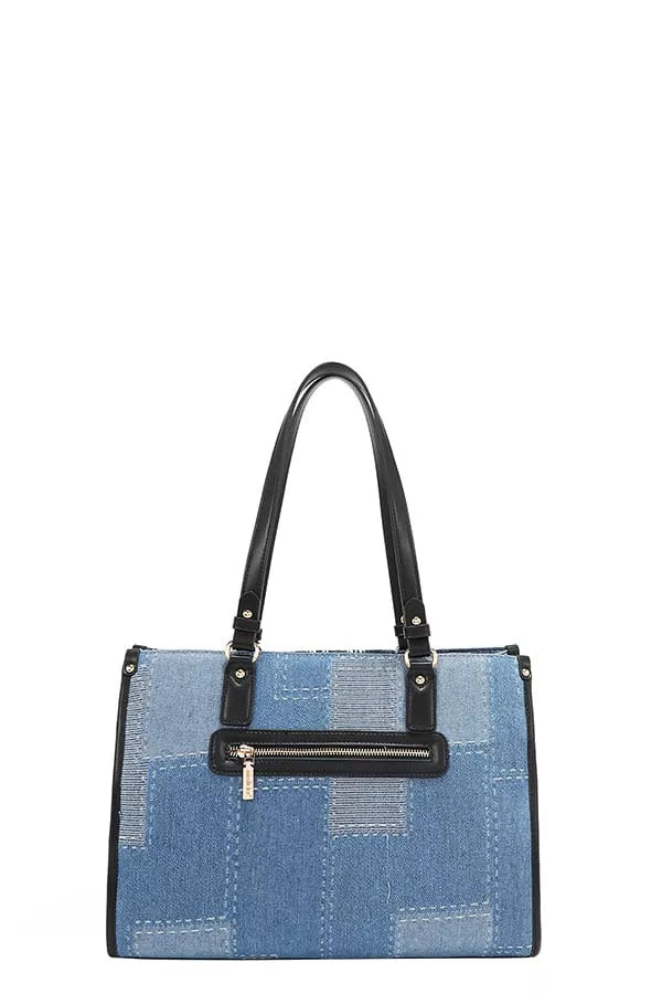 Trendsi Denim Tote Bag with stylish black accents and plenty of storage space