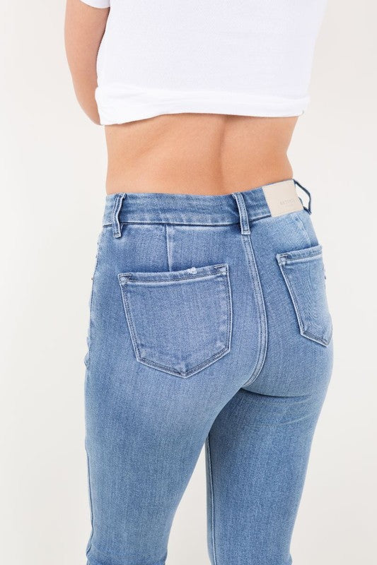 Artemis Vintage women's high rise tummy control jeans light wash back view on model showing pockets