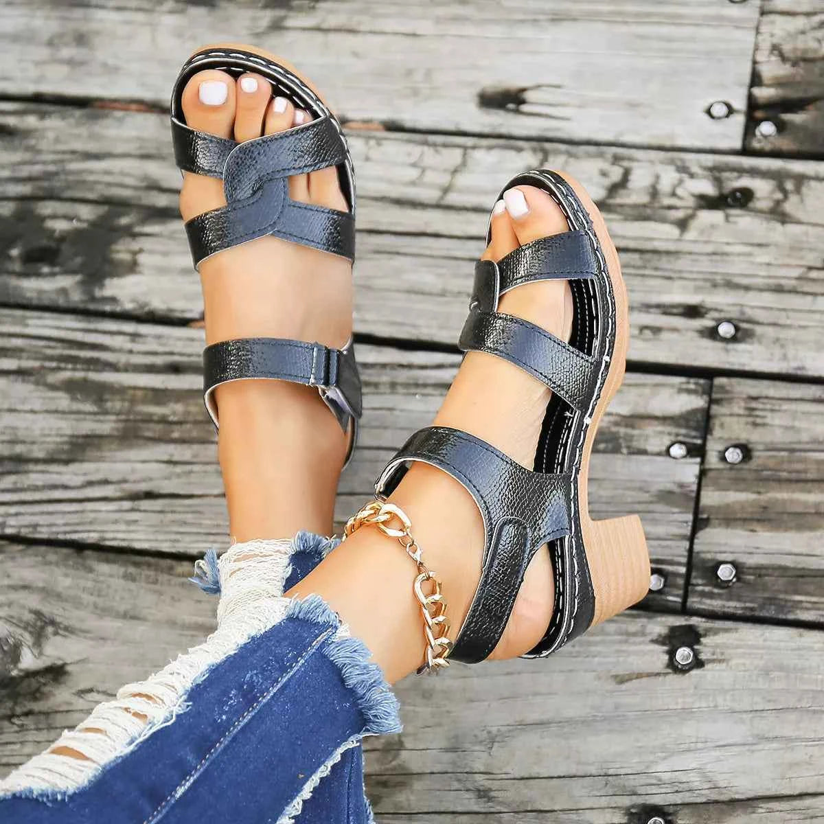 Open Toe Block Heel Sandals - Mid Height Elegant Style