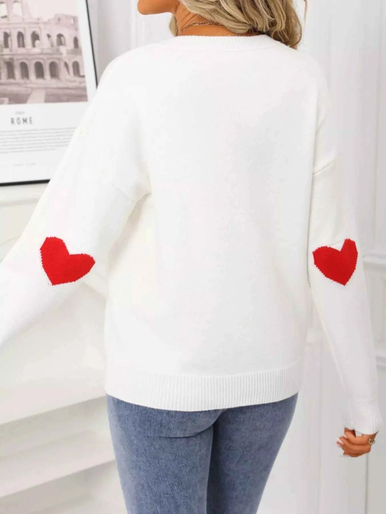 Valentine's Day Heart Graphic Dropped Shoulder Sweater - Fashions Envy