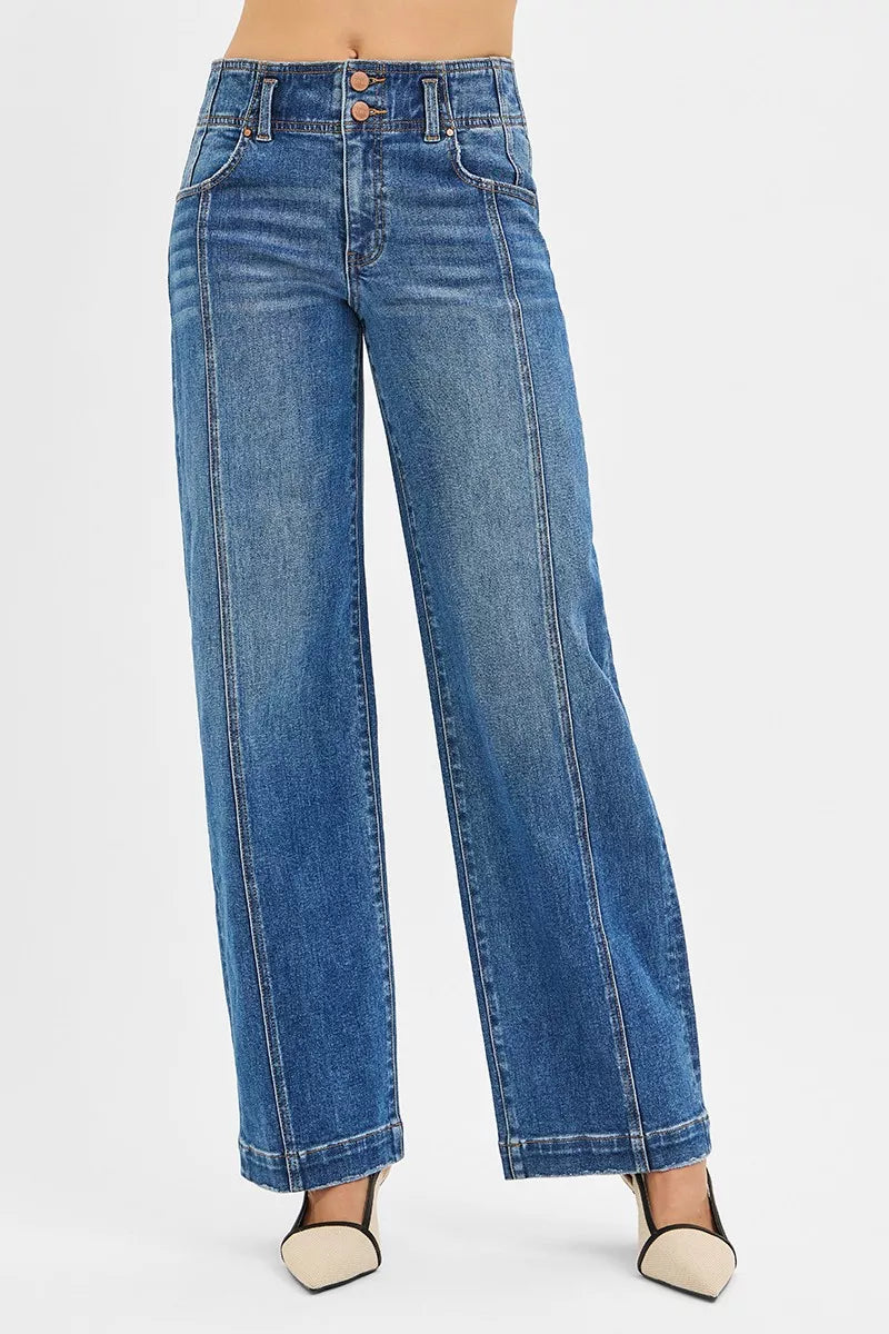RISEN Wide Baggy Jeans - Mid Rise Relaxed Fit - Fashions Envy