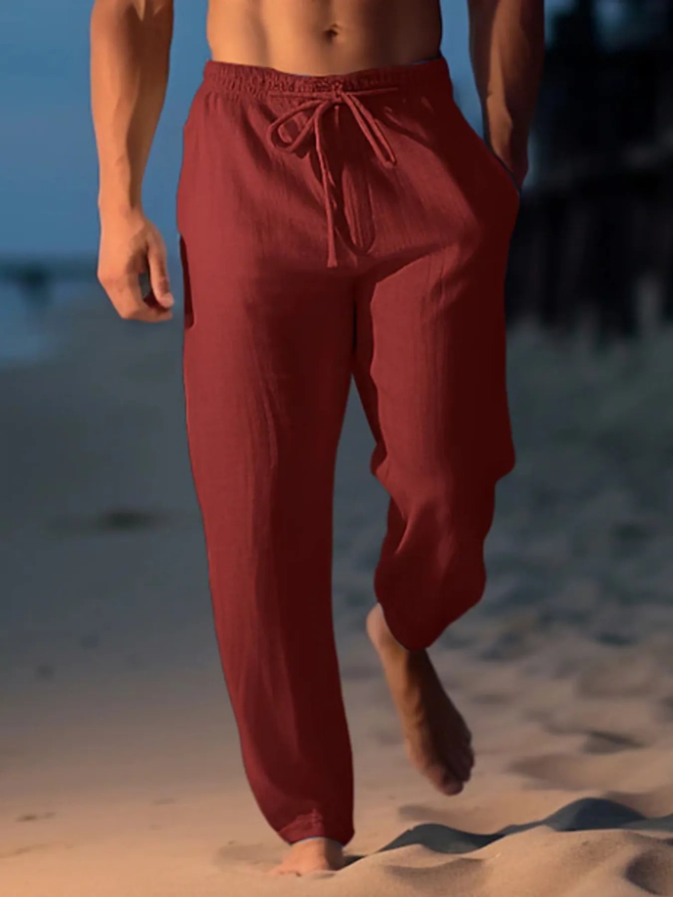 Trendsi men's maroon drawstring wide leg pants perfect for casual beachwear and comfort
