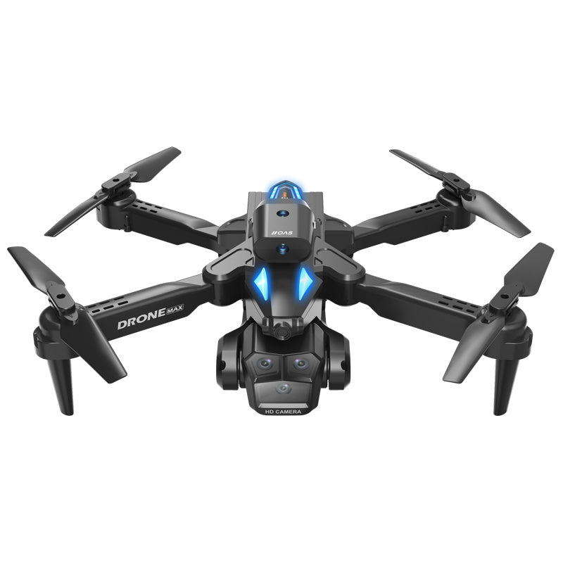 Trendsi C10 Black three camera drone shown in black with HD front camera blue LED lights for aerial photography