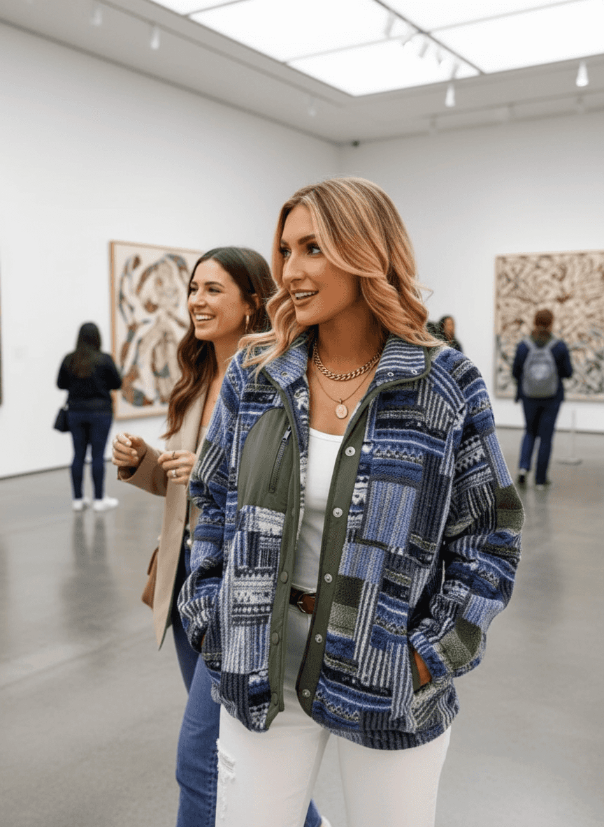 Aztec Print Fleece Jacket - Snap-Down Southwestern Style - Fashions Envy