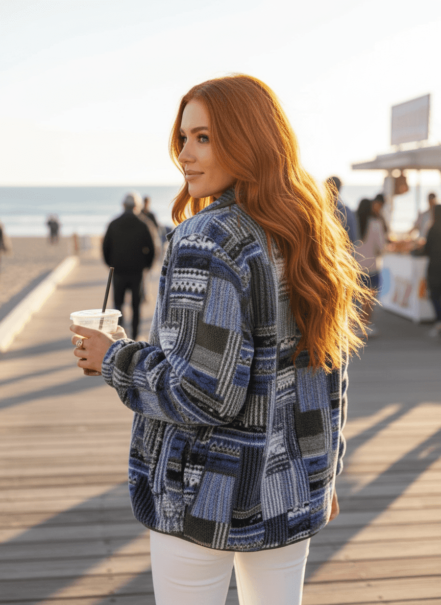 Aztec Print Fleece Jacket - Snap-Down Southwestern Style - Fashions Envy