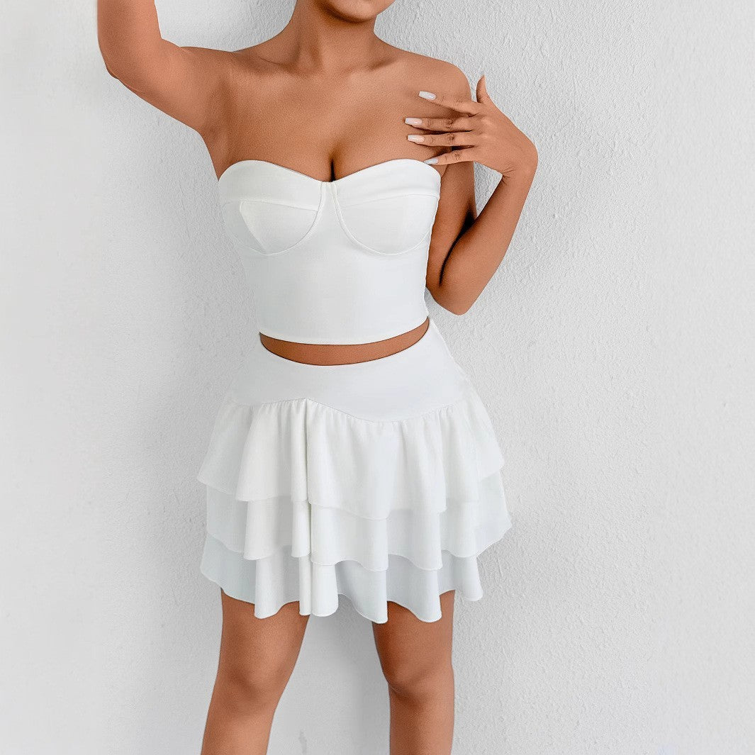 Tube Top & Skirt Set - Shoulder-Baring Two-Piece - Fashions Envy