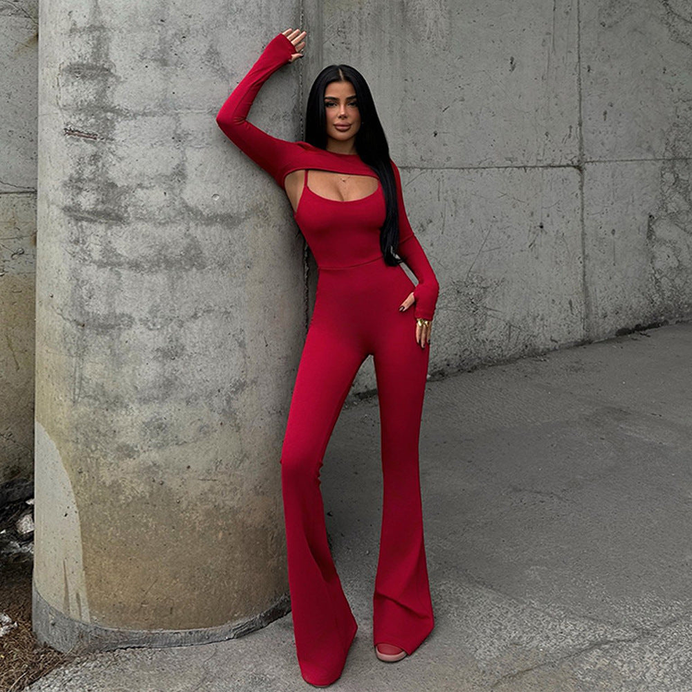 Long Sleeve Jumpsuit Set - Round Neck Tight Two-Piece