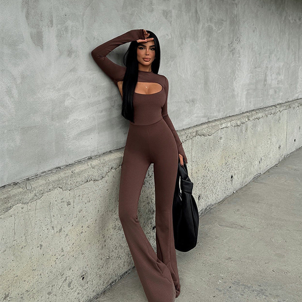 Long Sleeve Jumpsuit Set - Round Neck Tight Two-Piece