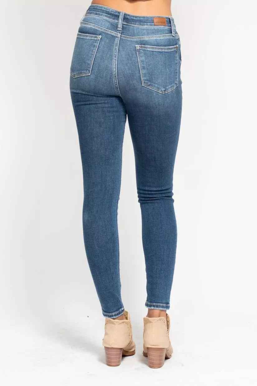 Judy Blue Full Size High Rise Button Fly Skinny Jeans Plus Size - Fashions Envy