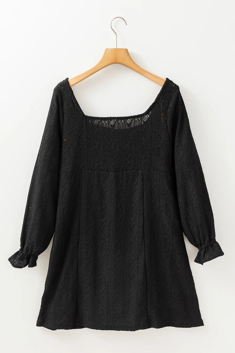 Decorative Button Textured Square Neck Mini Dress