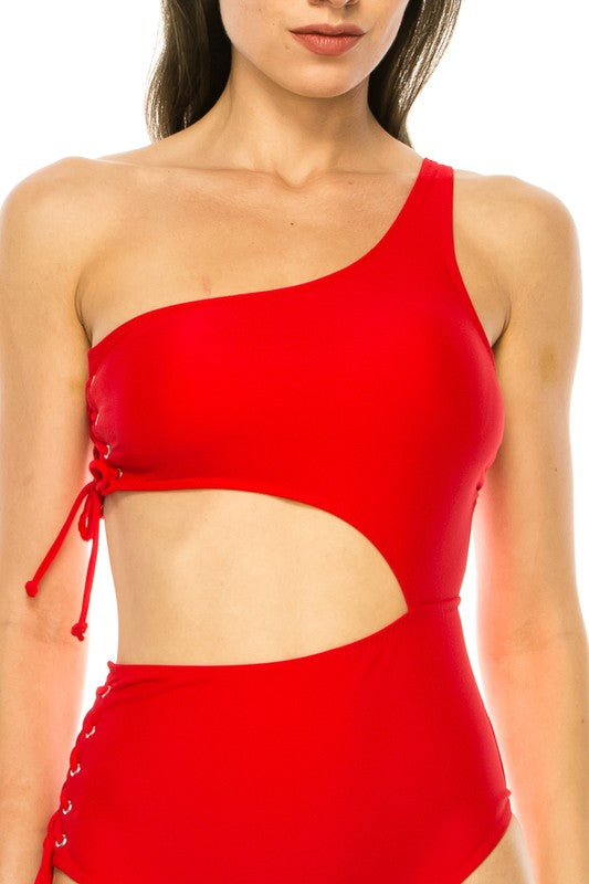 Side Lace-Up Single Shoulder One-Piece Swimsuit