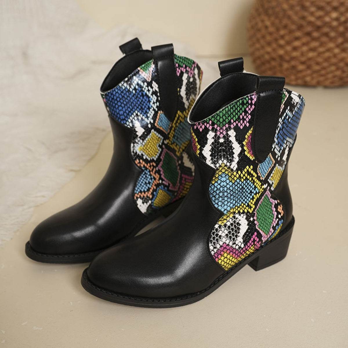 PU Leather Color Block Boots - Fashions Envy