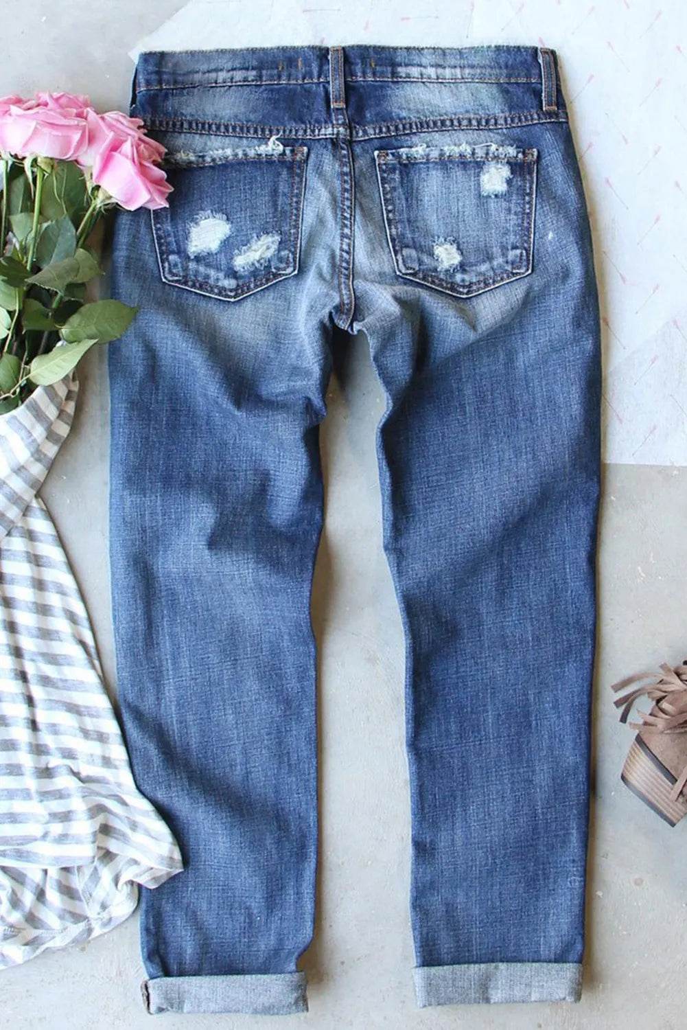 Distressed Sequin Pumpkin Jeans - Fashions Envy