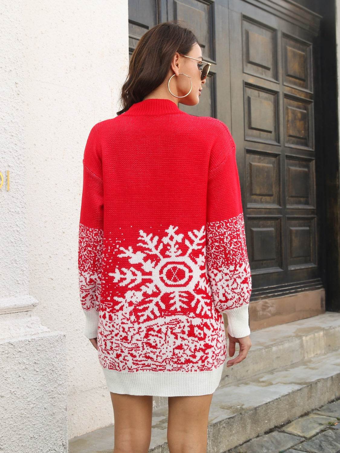 Snowflake Pattern Sweater Dress - Fashions Envy