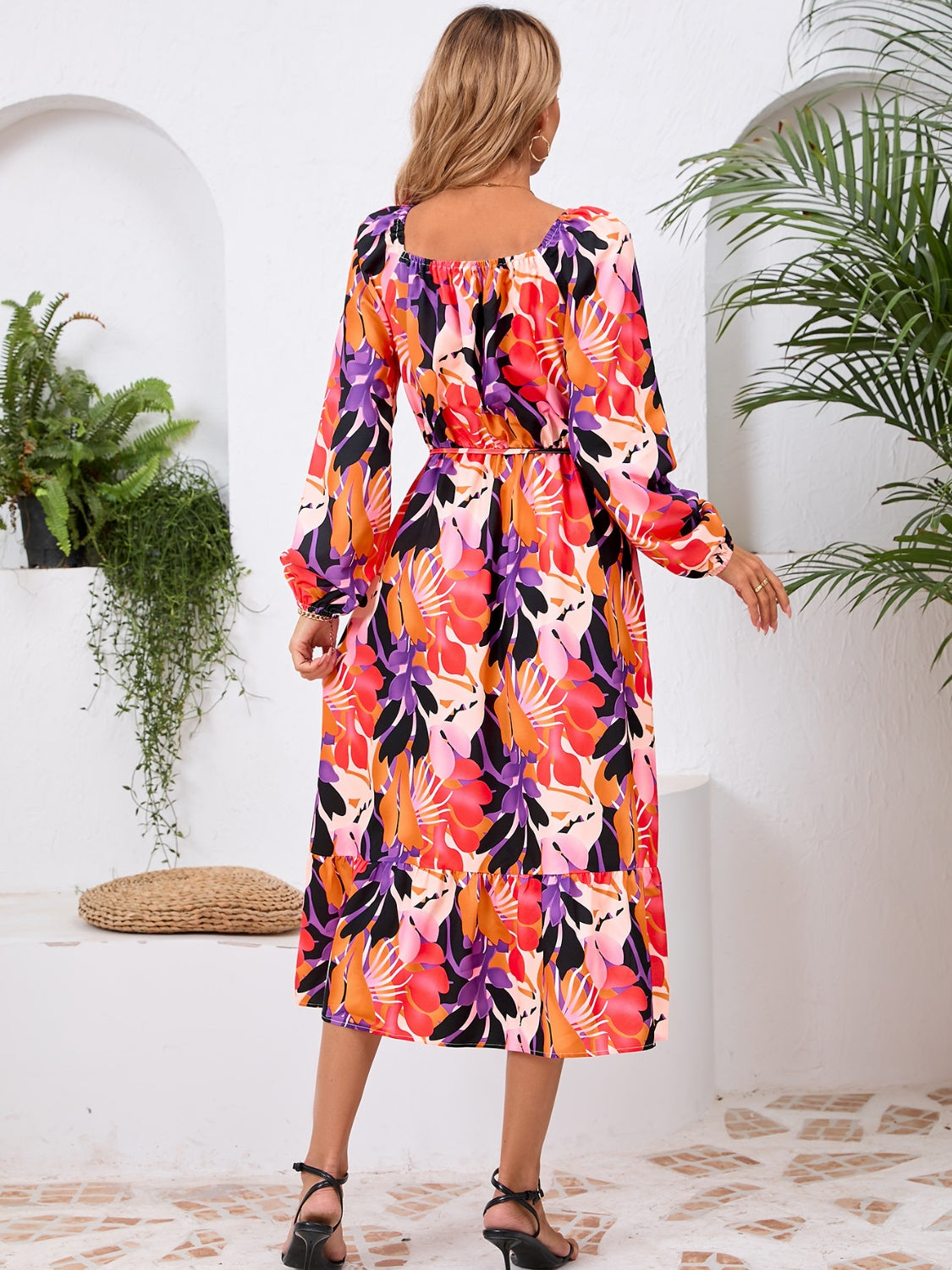 Floral Printed Long Sleeve Midi Dress