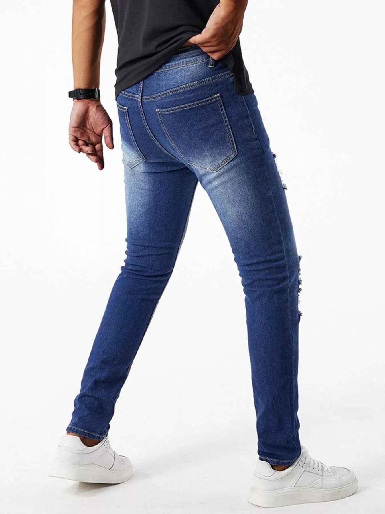 Men's Ripped Slim Fit Jeans - Distressed Stretch Denim - Fashions Envy