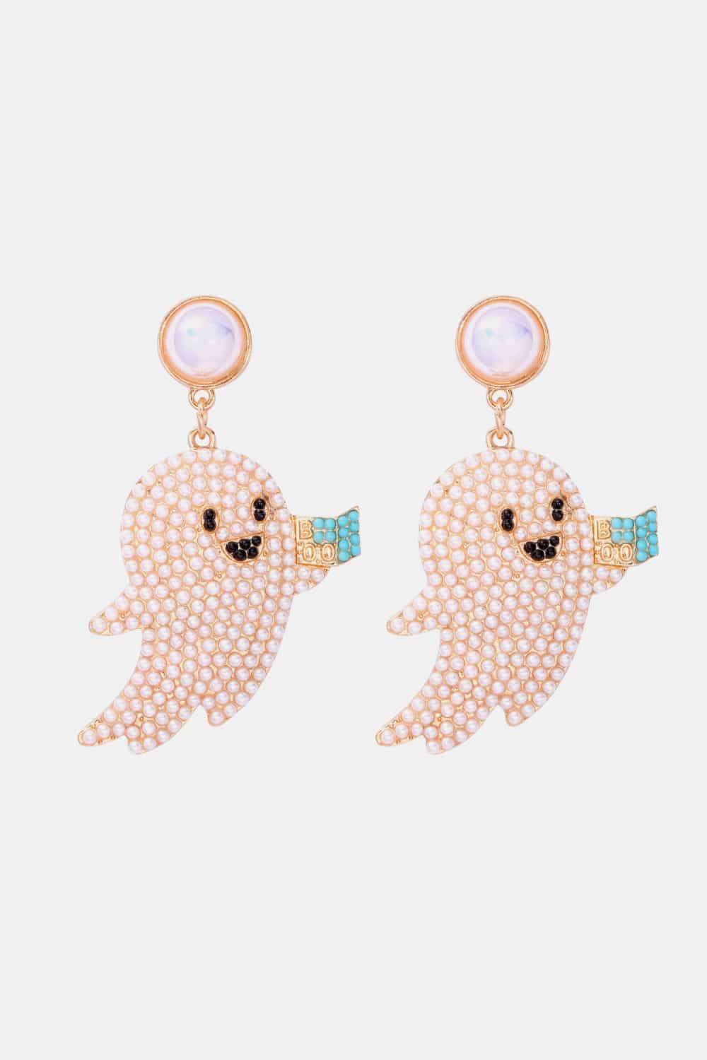 Ghost Shape Synthetic Pearl Dangle Earrings - Fashions Envy