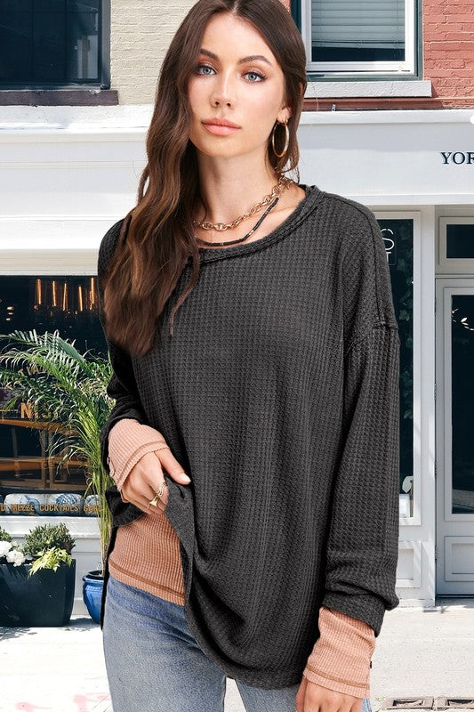 Raw Edge Details Bree Waffle Top