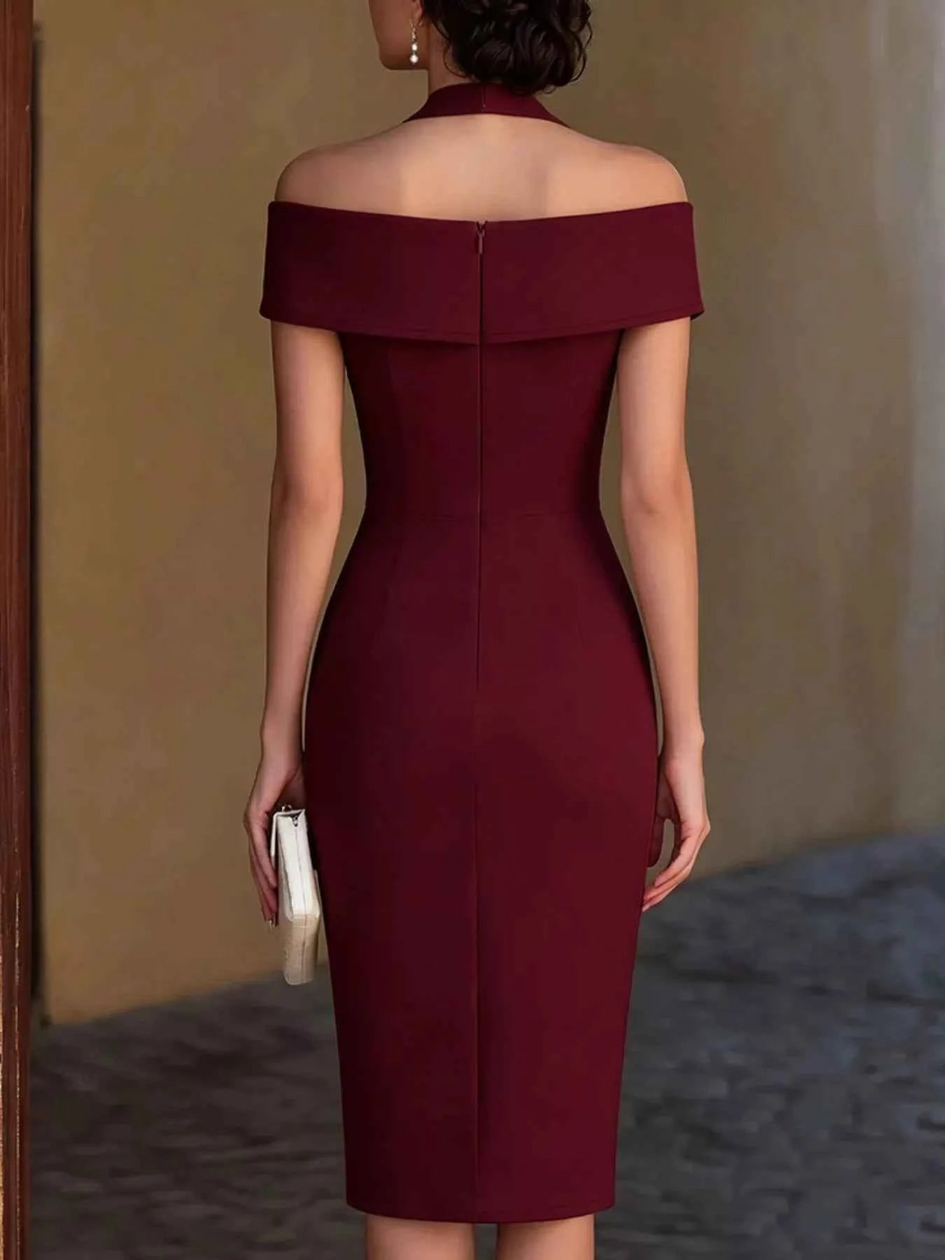 Cold Shoulder Midi Dress - Chic Halter Neck
