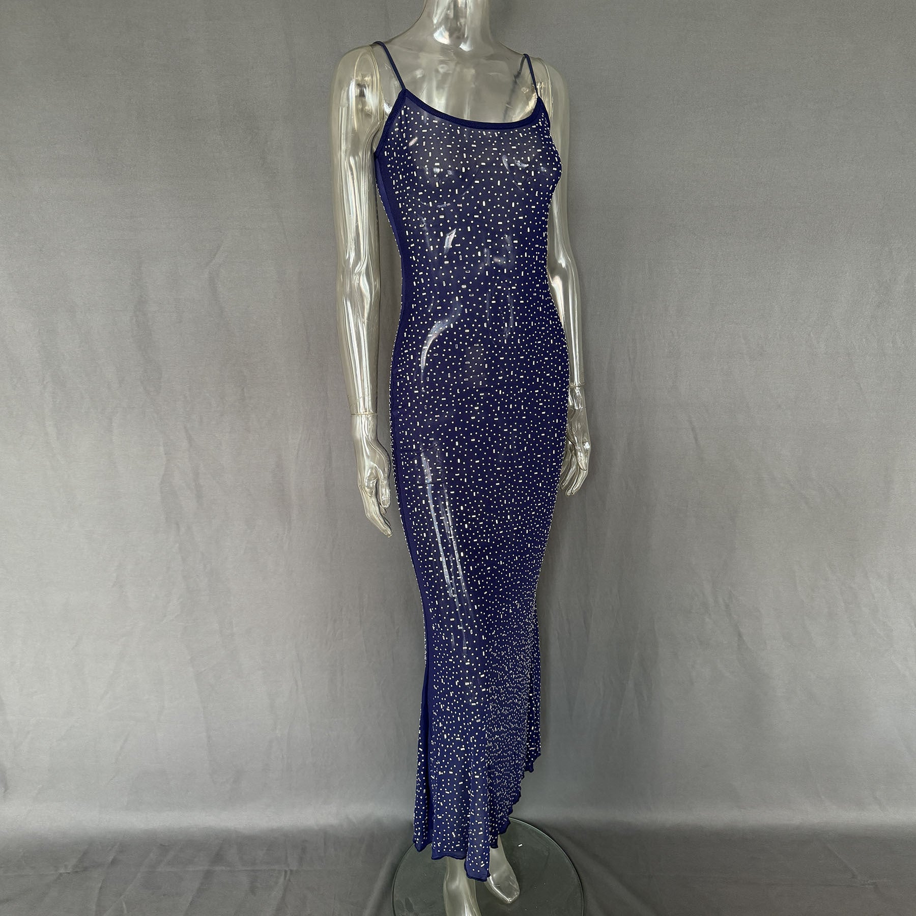Diamond Mermaid Long Dress - Shiny Suspender Style - Fashions Envy