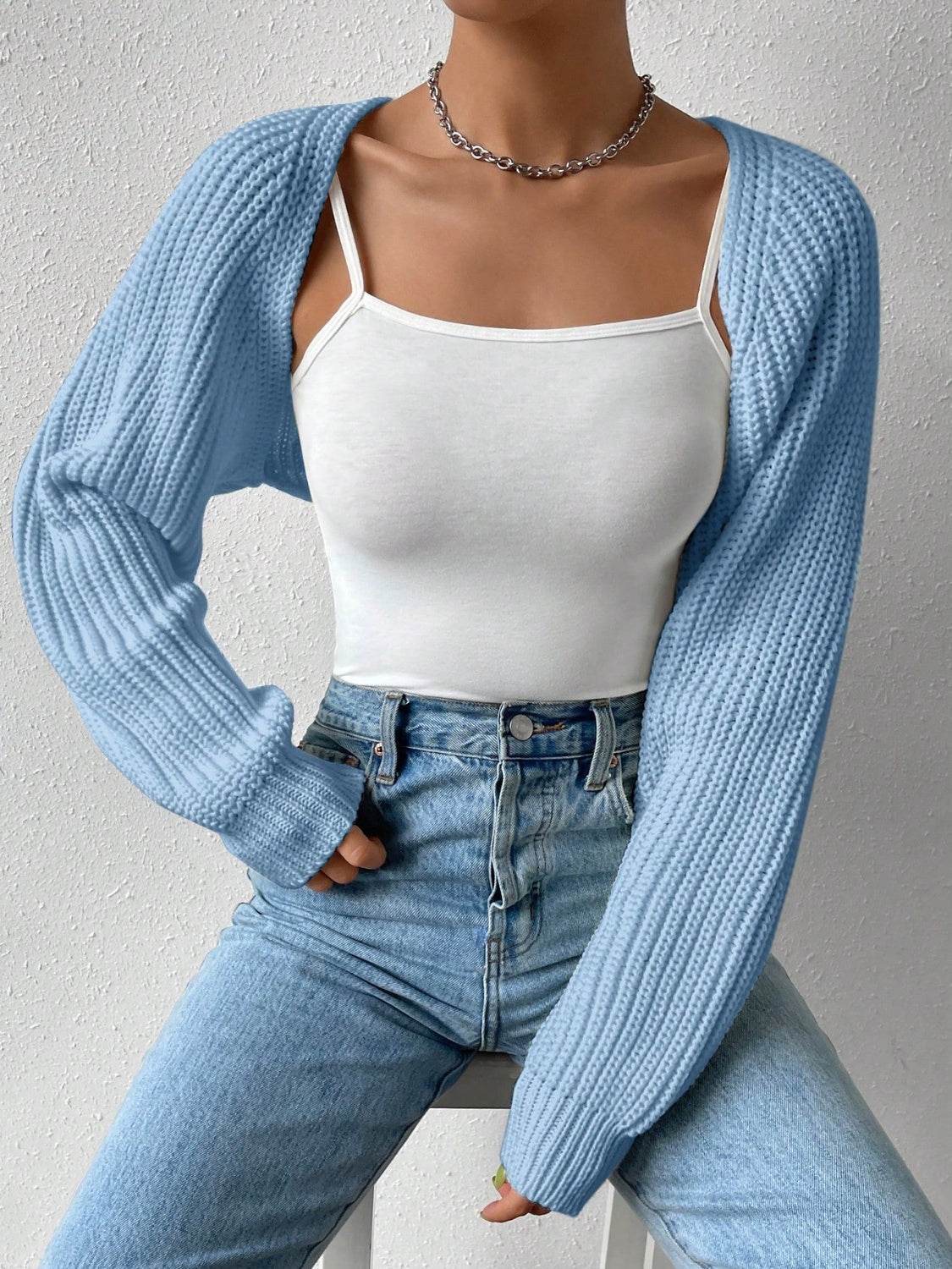 Honey Open Front Long Sleeve Cropped Cardigan - Fashions Envy