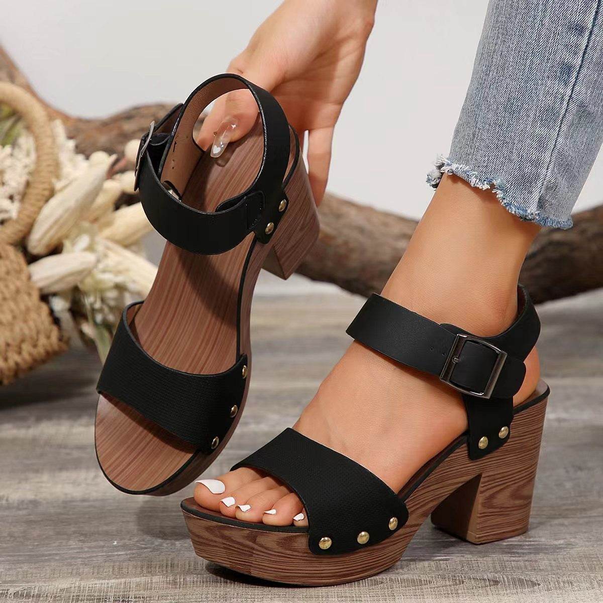 Peep Toe Block Heel Sandals - Fashions Envy
