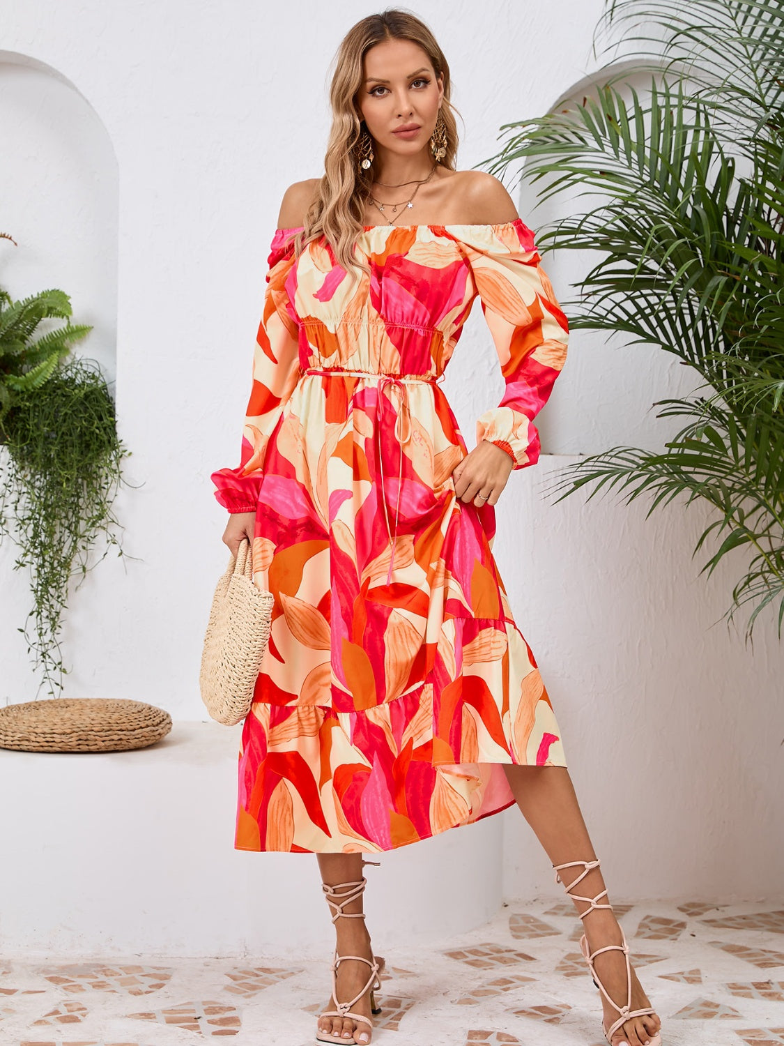 Floral Printed Long Sleeve Midi Dress