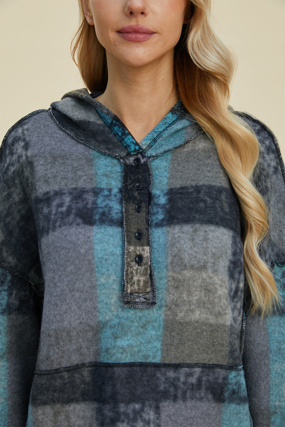 Double Take Full Size Plaid Dropped Shoulder Hoodie - Fashions Envy