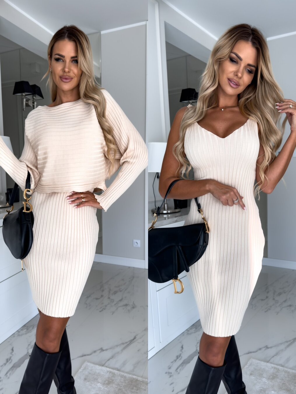 Striped Halter Top & Mini Skirt Set - Autumn Winter Suit