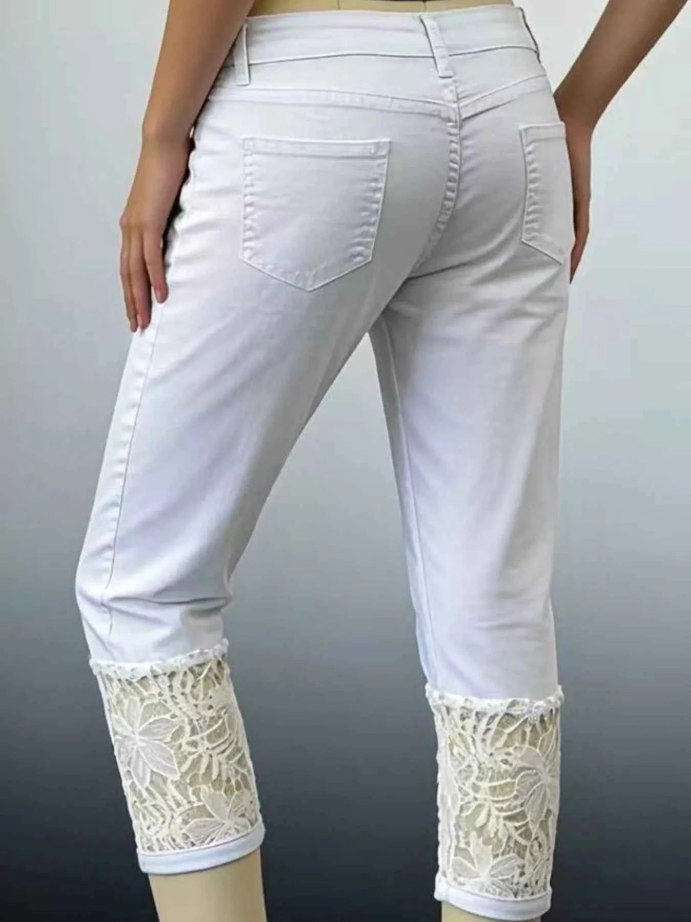 Full Size Lace Trimmed Capri Jeans Plus Size