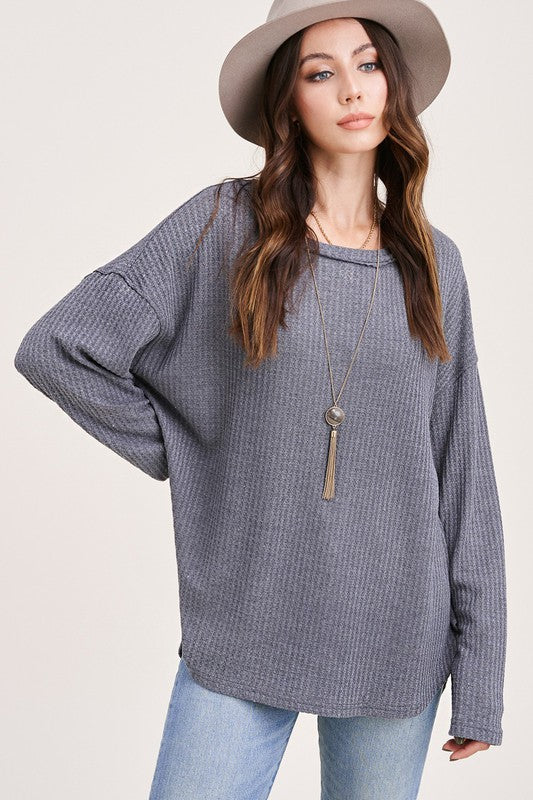 Raw Edge Details Bree Waffle Top