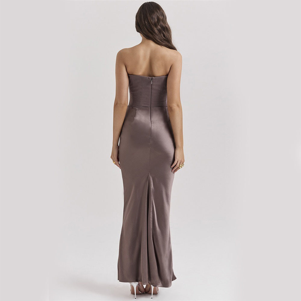 Slim-fit Bandeau Tube Top Long Sexy Backless Party Evening Dress