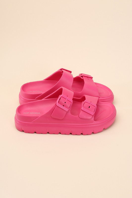 Round Open Toe Buckle Strap Slides
