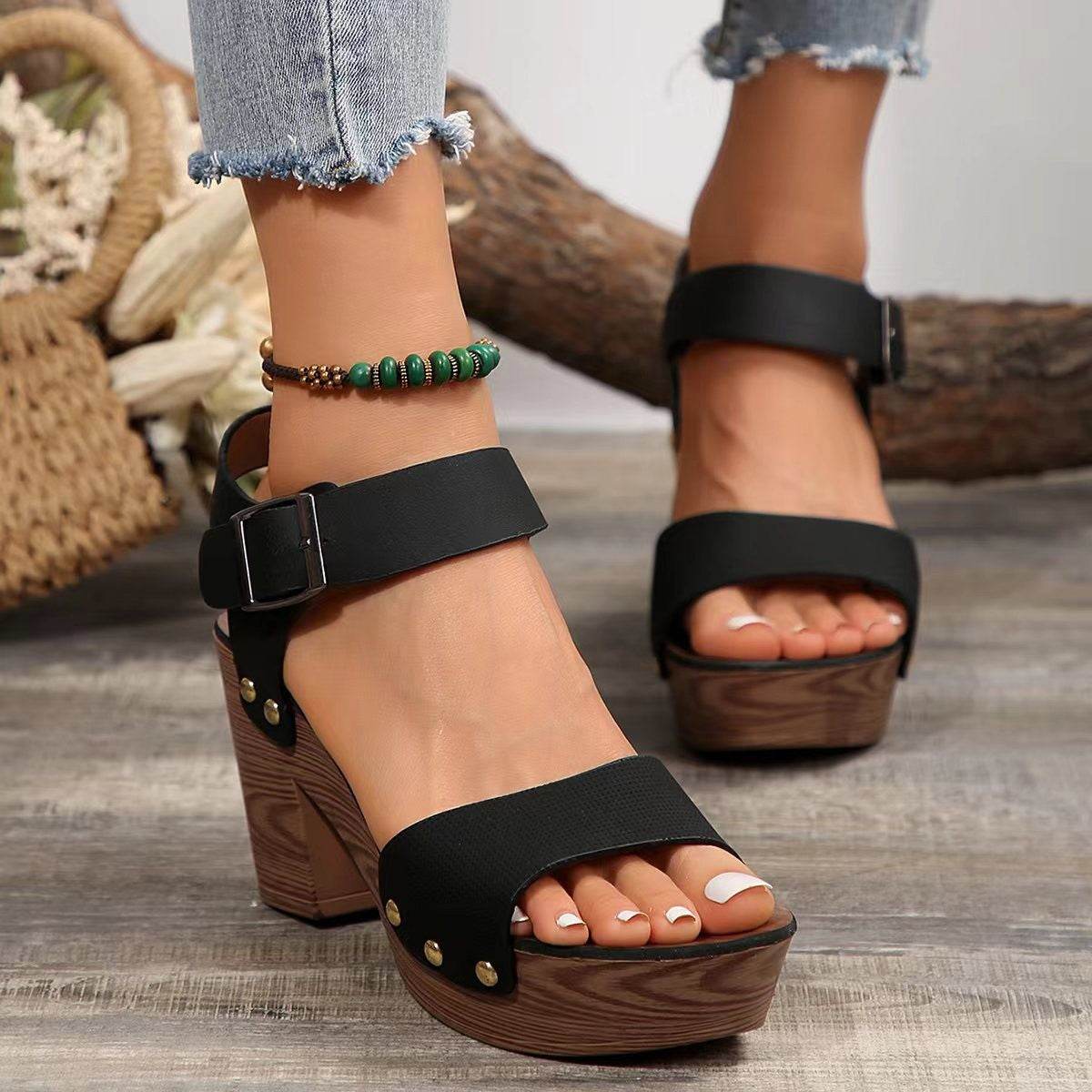 Peep Toe Block Heel Sandals - Fashions Envy