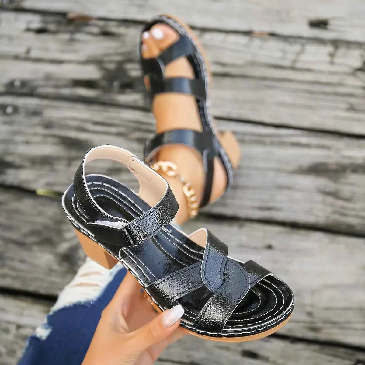Open Toe Block Heel Sandals - Mid Height Elegant Style