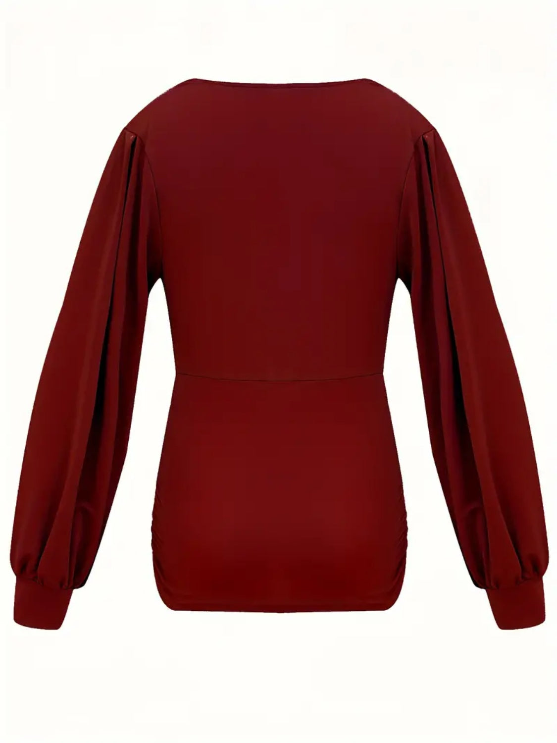 Ruched V-Neck Long Sleeve T-Shirt - Fashions Envy