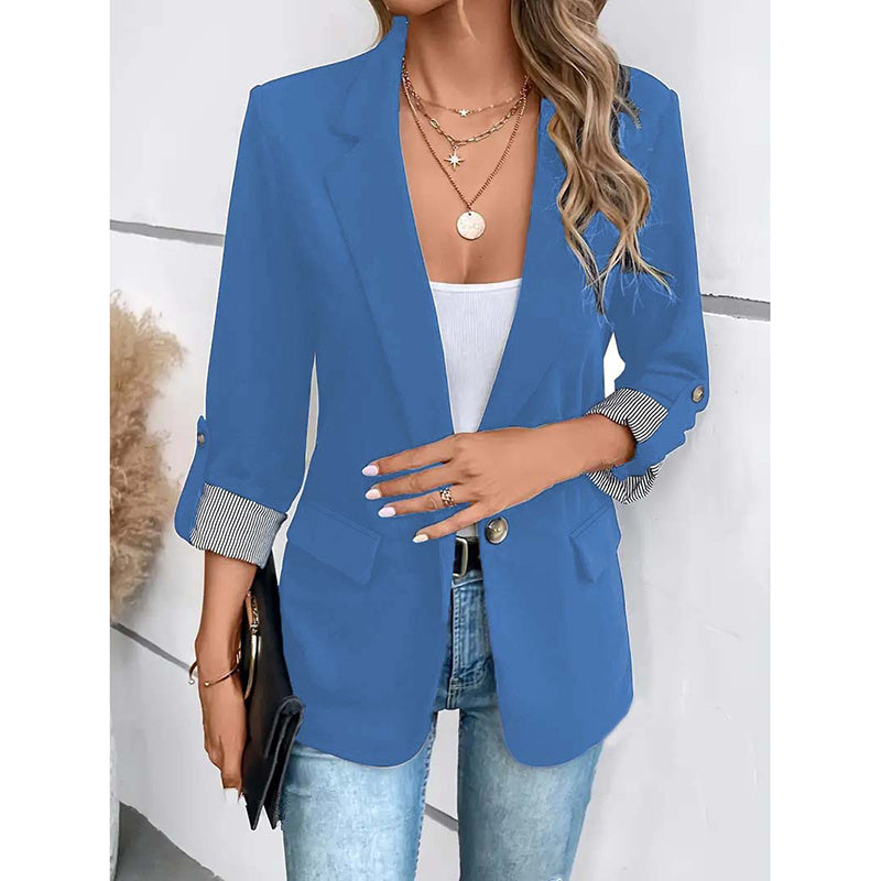 Open Front Blazer - Rolled Sleeve Office Jacket