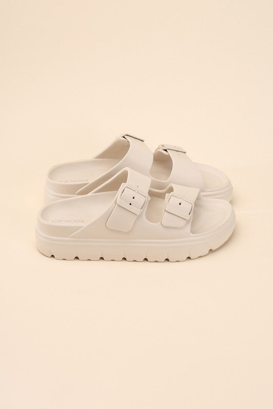 Round Open Toe Buckle Strap Slides