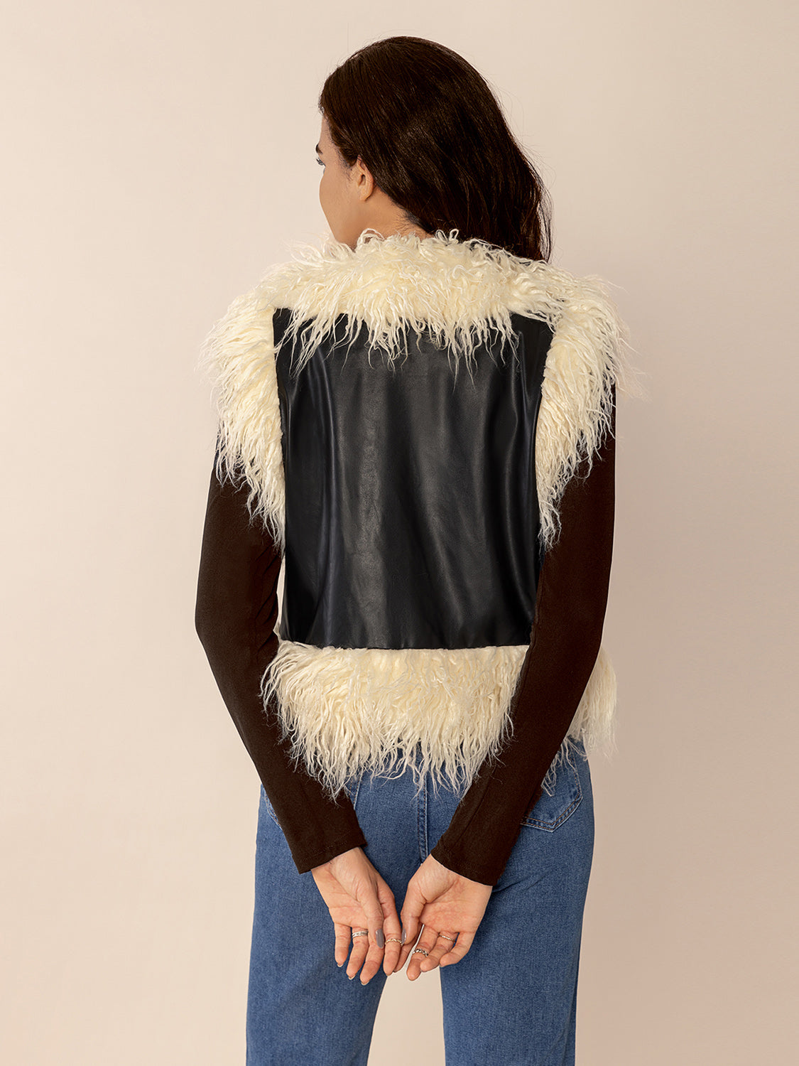 Black Tied Fringe Contrast Vest