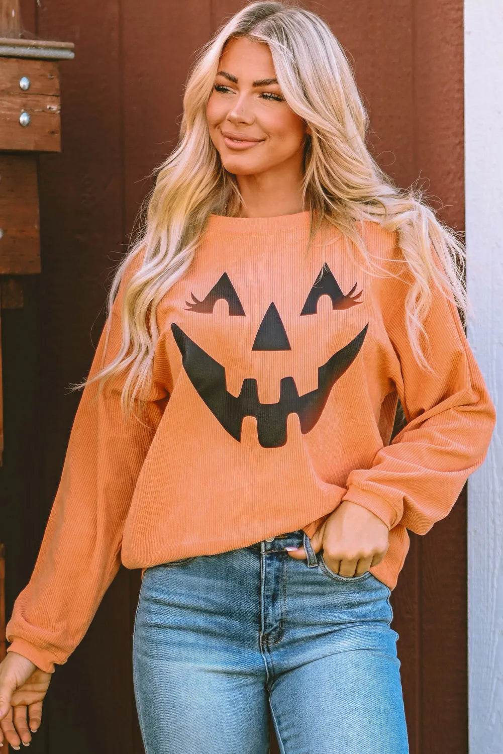 Round Neck Dropped Shoulder Jack-O'-Lantern Graphic Sweatshirt - Fashions Envy